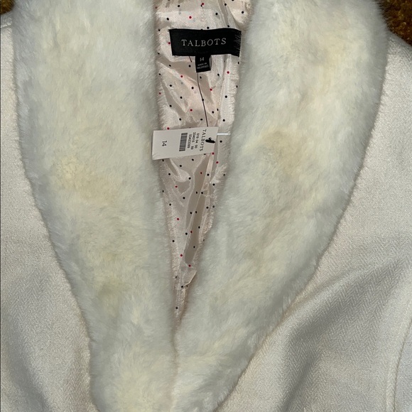 NWT Talbots Women's Ivory Blazer with Faux Fur Collar - Picture 11 of 13